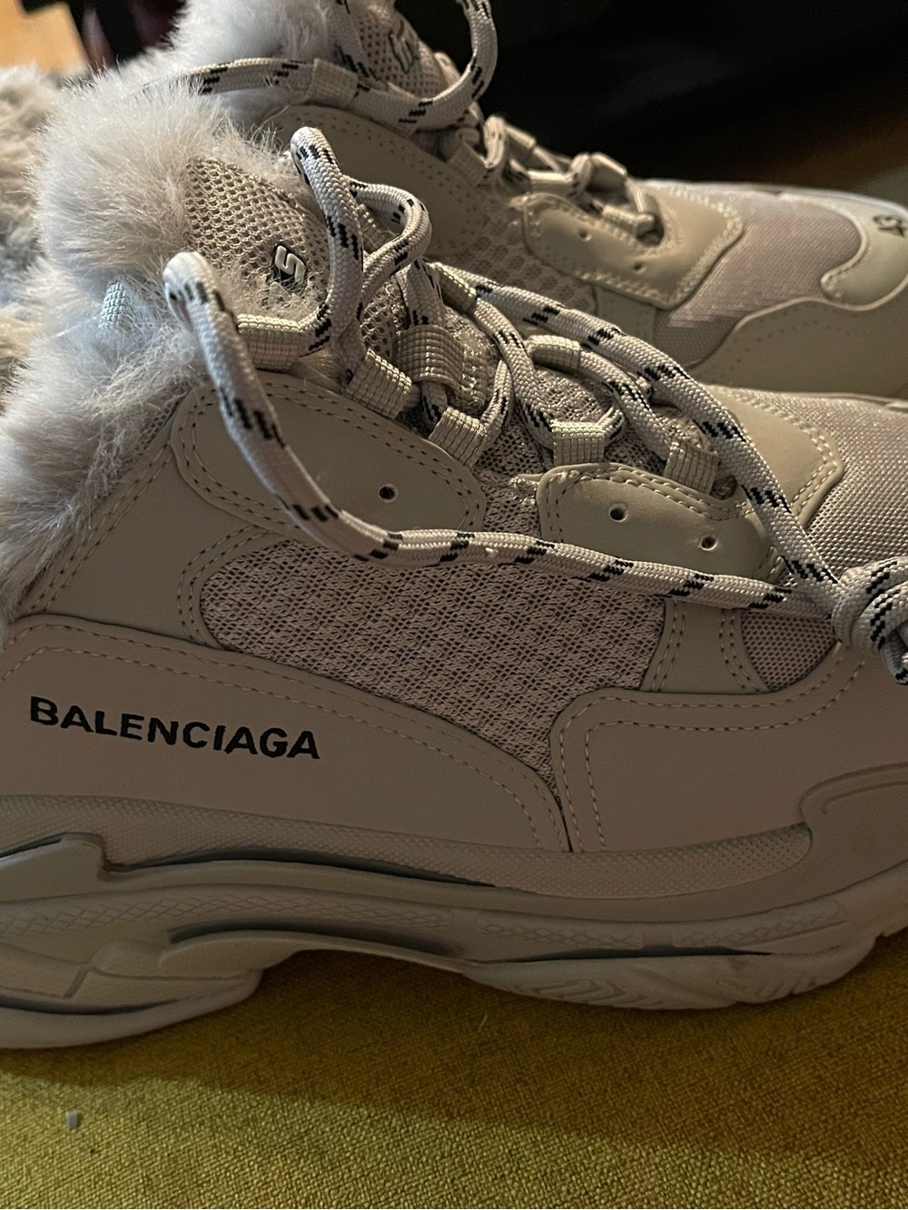 New! Balenciaga Triple S Gray Faux Fur Lined Lace Up Sneakers Mens EU 43 US 10